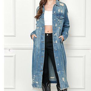 Long Trench Style Denim Jacket